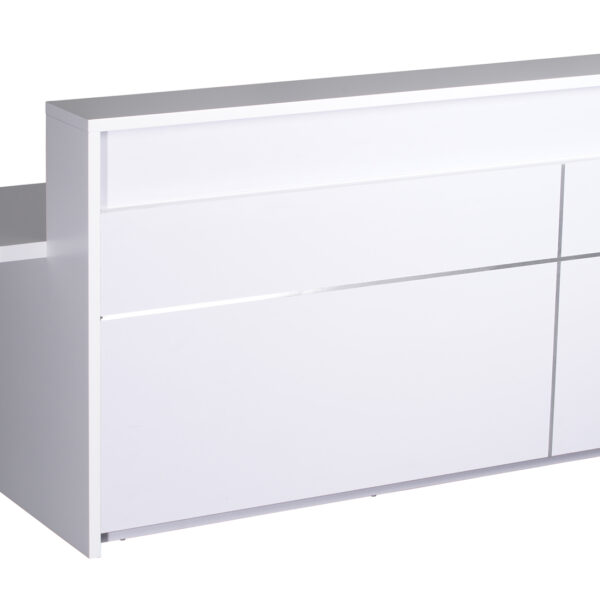 The 5-O Reception Counter – Gloss White  2400mm W x 848mm D x 1100mm H (RC5-O GW)