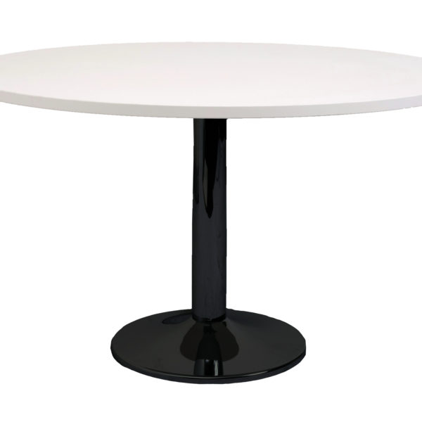 Black P/C Disc Base Table With 1200mm Dia Warm White Table Top