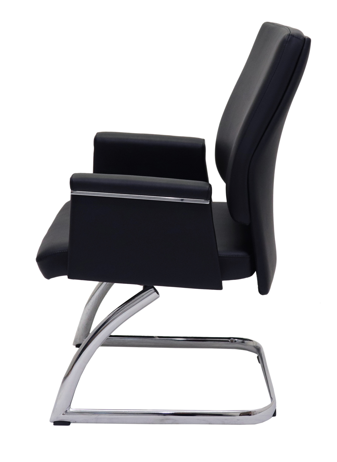 Pelle Medium Back Executive Visitor ChairBlack PU Leather - Chrome Cantilever Base - Image 2
