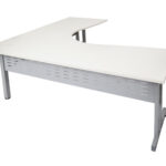 CLEG Corner Workstation 1800mm x 1200mm x 700mm D x 730mm H Dual Post Leg In Silver P/C - Matching Perforated Modesty Panels E0 Rated Melamine Board - 1 x 80mm Dia. Cable Entry Hole - White (RCLCWS18127M W)