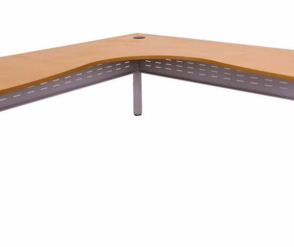 CLEG Corner Workstation 1800mm x 1800mm x 700mm D x 730mm H Dual Post Leg In Silver P/C – Matching Perforated Modesty Panels E0 Rated Melamine Board – 1 x 80mm Dia. Cable Entry Hole – Beech (RCLCWS18187M B)