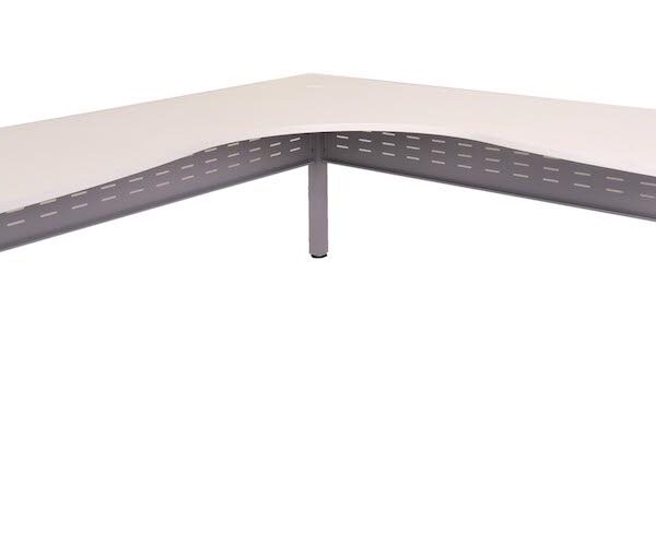CLEG Corner Workstation 1800mm x 1800mm x 700mm D x 730mm H Dual Post Leg In Silver P/C – Matching Perforated Modesty Panels E0 Rated Melamine Board – 1 x 80mm Dia. Cable Entry Hole – White (RCLCWS18187M W)