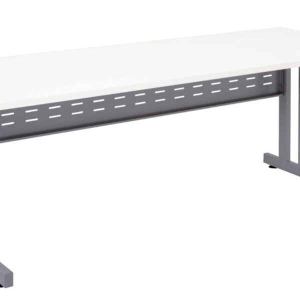 CLEG Open Workstation 1200mm W x 700mm D x 730mm H Dual Post Leg in Silver P/C – Matching Perforated Modesty Panel E0 Rated Melamine Board – 2 x 80mm Dia. Cable Entry Holes – White (RCLD127M W)