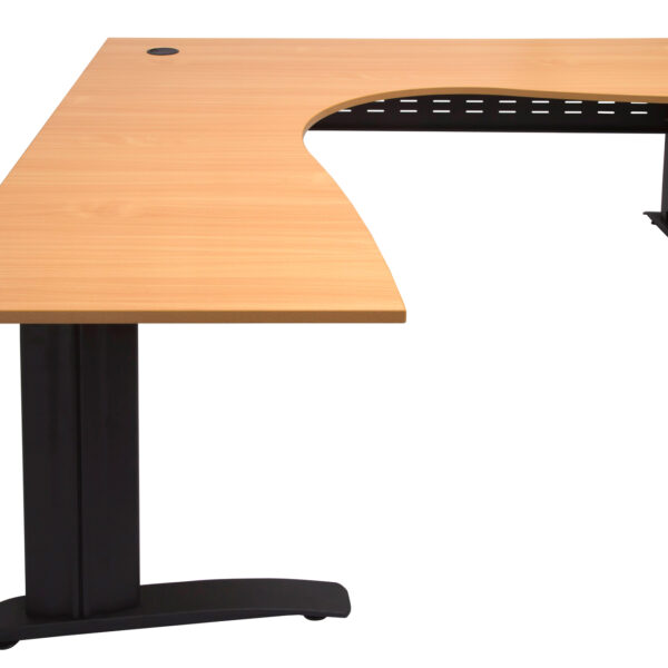 Rapid Span Corner Workstation 1500mm x 1500mm x 700mm D x 730mm H Unique Span Leg – Matching Perforated Modesty Panel With Corner Leg E0 Rated Melamine Board – 1 x 80mm Dia Cable Entry Hole – Beech  (Black) (RSCWS15157 BB)