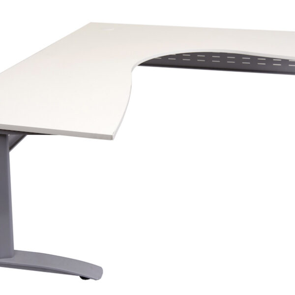 Rapid Span Corner Workstation 1500mm x 1500mm x 700mm D x 730mm H Unique Span Leg – Matching Perforated Modesty Panel With Corner Leg E0 Rated Melamine Board – 1 x 80mm Dia Cable Entry Hole – White  (Brushed Silver) (RSCWS15157)M SW