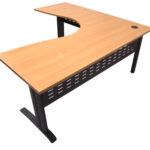 Rapid Span Corner Workstation 1800mm x 1200mm x 700mm D x 730mm H Unique Span Leg - Matching Perforated Modesty Panel With Corner Leg E0 Rated Melamine Board - 1 x 80mm Dia Cable Entry Hole - Beech  (Black) (RSCWS18127M BB)