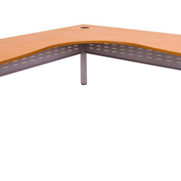 Rapid Span Corner Workstation 1800mm x 1500mm x 700mm D x 730mm H Unique Span Leg – Matching Perforated Modesty Panel With Corner Leg E0 Rated Melamine Board – 1 x 80mm Dia Cable Entry Hole – Beech  (Brushed Silver) (RSCWS18157 SB)