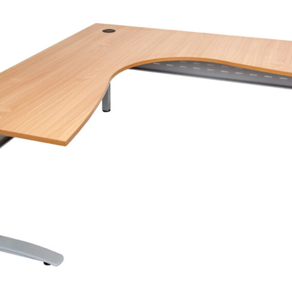 Rapid Span Corner Workstation 1800mm x 1500mm x 700mm D x 730mm H Unique Span Leg – Matching Perforated Modesty Panel With Corner Leg E0 Rated Melamine Board – 1 x 80mm Dia Cable Entry Hole – Beech  (Brushed Silver) (RSCWS18157 SB)