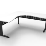 Rapid Span Corner Workstation 1500mm x 1500mm x 700mm D x 730mm H Unique Span Leg - Matching Perforated Modesty Panel With Corner Leg E0 Rated Melamine Board - 1 x 80mm Dia Cable Entry Hole - White  (Black) (RSCWS15157M BW)