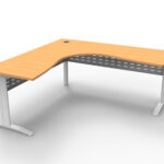 Rapid Span Corner Workstation 1500mm x 1500mm x 700mm D x 730mm H Unique Span Leg - Matching Perforated Modesty Panel With Corner Leg E0 Rated Melamine Board - 1 x 80mm Dia Cable Entry Hole - Beech (White Satin) (RSCWS15157 WB)