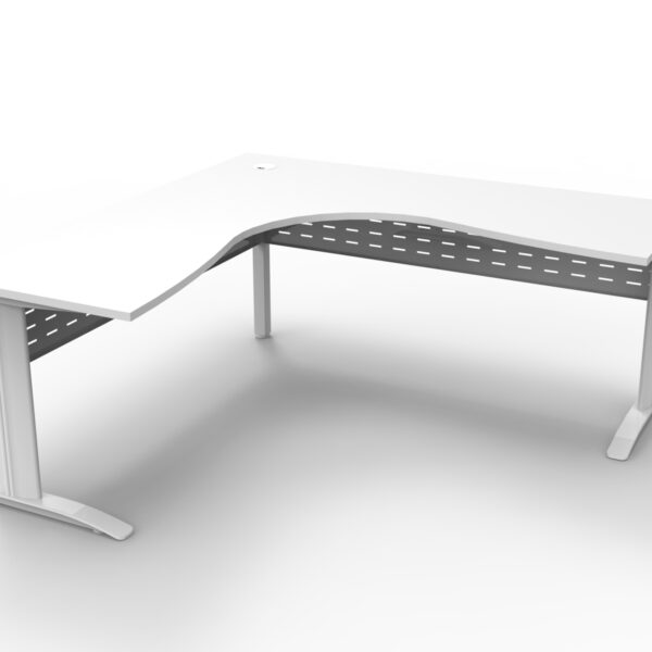 Rapid Span Corner Workstation 1500mm x 1500mm x 700mm D x 730mm H Unique Span Leg – Matching Perforated Modesty Panel With Corner Leg E0 Rated Melamine Board – 1 x 80mm Dia Cable Entry Hole – White  (White Satin) (RSCWS15157 WW)