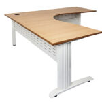 Rapid Span Corner Workstation 1800mm x 1800mm x 700mm D x 730mm H Unique Span Leg - Matching Perforated Modesty Panel With Corner Leg E0 Rated Melamine Board - 1 x 80mm Dia Cable Entry Hole - Beech  (White Satin) (RSCWS18187 WB)