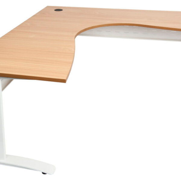 Rapid Span Corner Workstation 1800mm x 1500mm x 700mm D x 730mm H Unique Span Leg – Matching Perforated Modesty Panel With Corner Leg E0 Rated Melamine Board – 1 x 80mm Dia Cable Entry Hole – Beech  (White Satin WB) (RSCWS18157)