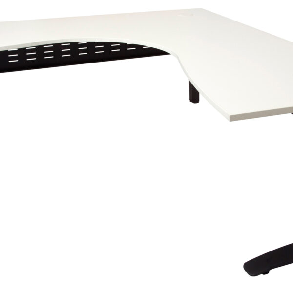 Rapid Span Corner Workstation 1800mm x 1800mm x 700mm D x 730mm H Unique Span Leg – Matching Perforated Modesty Panel With Corner Leg E0 Rated Melamine Board – 1 x 80mm Dia Cable Entry Hole – (White)  (Black) (RSCWS18187 BW)