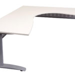 Rapid Span Corner Workstation 1800mm x 1800mm x 700mm D x 730mm H Unique Span Leg - Matching Perforated Modesty Panel With Corner Leg E0 Rated Melamine Board - 1 x 80mm Dia Cable Entry Hole - White  (Brushed Silver) (RSCWS18187 SW)