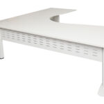 Rapid Span Corner Workstation 1800mm x 1800mm x 700mm D x 730mm H Unique Span Leg - Matching Perforated Modesty Panel With Corner Leg E0 Rated Melamine Board - 1 x 80mm Dia Cable Entry Hole0 - White  (White Satin) (RSCWS18187 WW)
