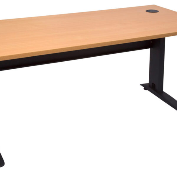 Rapid Span Open Workstation 1200mm W x 700mm D x 730mm H Unique Span Leg – Matching Perforated Modesty Panel E0 Rated Melamine Board – 2 x 80mm Dia Cable Entry Holes – Beech  (Black) (RSD1277M BB)