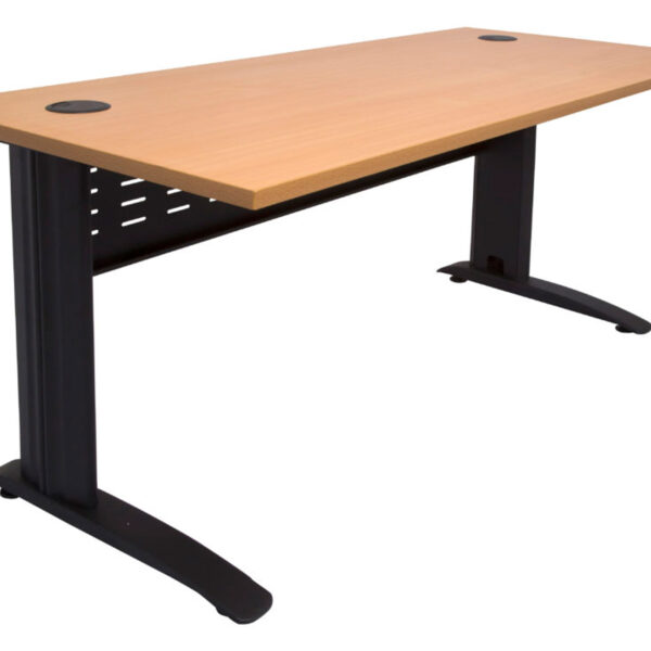 Rapid Span Open Workstation 1200mm W x 700mm D x 730mm H Unique Span Leg – Matching Perforated Modesty Panel E0 Rated Melamine Board – 2 x 80mm Dia Cable Entry Holes – Beech  (Black) (RSD1277M BB)