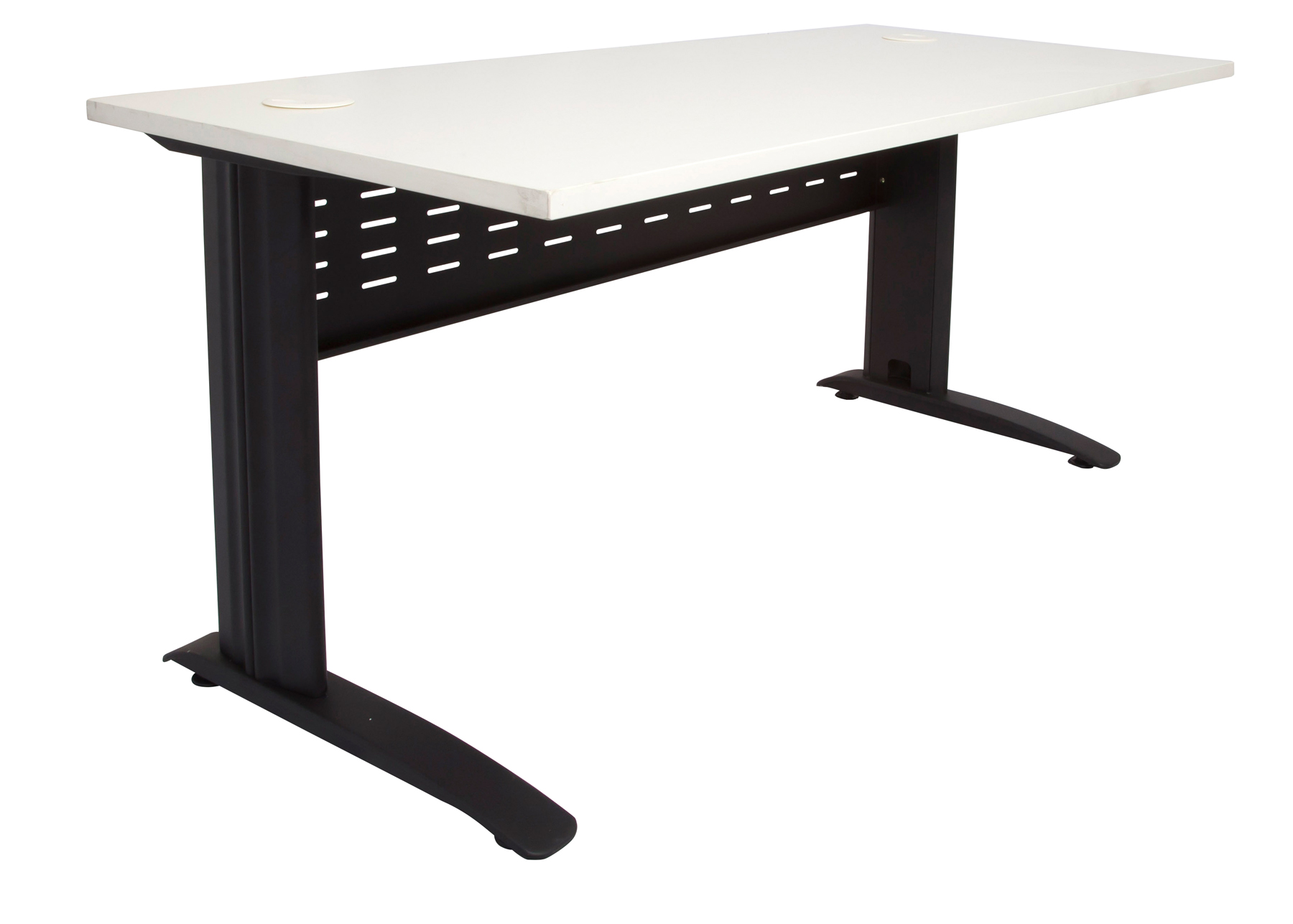 Rapid Span Open Workstation 1500mm W x 700mm D x 730mm H Unique Span Leg - Matching Perforated Modesty Panel E0 Rated Melamine Board - 2 x 80mm Dia Cable Entry Holes - White (Black) (RSD1577M BW) - Image 3