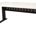 Rapid Span Open Workstation 1200mm W x 700mm D x 730mm H Unique Span Leg - Matching Perforated Modesty Panel E0 Rated Melamine Board - 2 x 80mm Dia Cable Entry Holes - White  (Black) (RSD1277M BW)