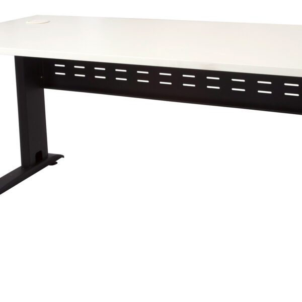 Rapid Span Open Workstation 1200mm W x 700mm D x 730mm H Unique Span Leg – Matching Perforated Modesty Panel E0 Rated Melamine Board – 2 x 80mm Dia Cable Entry Holes – White  (Black) (RSD1277M BW)