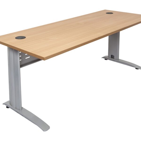 Rapid Span Open Workstation 1200mm W x 700mm D x 730mm H Unique Span Leg – Matching Perforated Modesty Panel E0 Rated Melamine Board – 2 x 80mm Dia Cable Entry Holes – Beech  (Brushed Silver) (RSD1277M SB)
