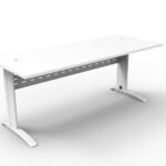 Rapid Span Open Workstation 1200mm W x 700mm D x 730mm H Unique Span Leg - Matching Perforated Modesty Panel E0 Rated Melamine Board - 2 x 80mm Dia Cable Entry Holes - White  (White Satin) (RSD1277M WW)