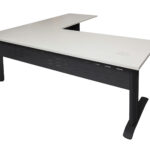 Rapid Span Open Workstation With Return - Two Piece Top 1800mm x 1800mm x 700mm D x 730mm H - Return 600mm D Unique Span Leg -Matching Perforated Modesty Panels With Corner Pole E0 Rated Melamine Board - 2 x 80mm Dia. Cable Entry Holes - White (Black) (RSDR1818M BW)