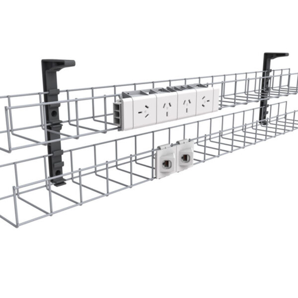 SINGLE TIER CABLE BASKET KIT – 650mm W 1 x Single Tier Cable Basket – 1 x Dual Auto Switched Power Module (SWBK6502G)