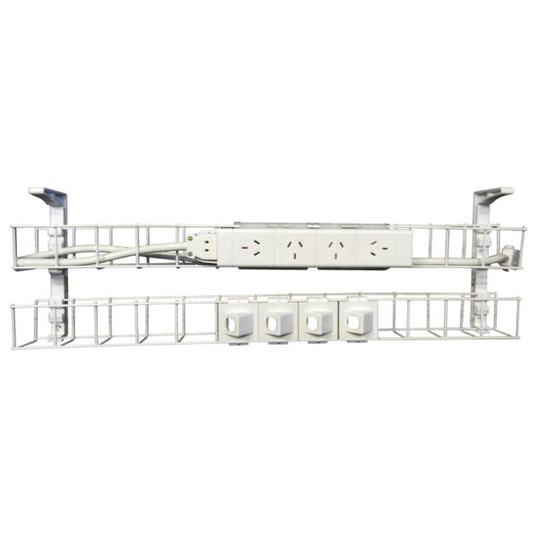 DUAL TIER CABLE BASKET KIT -1550mm W  1 x Quad Auto Switched Power Module, 1 x GPO Clip, 4 x Data Tiles, 1 x 2.5M Interconnecting Lead (SWBK15504G4D)