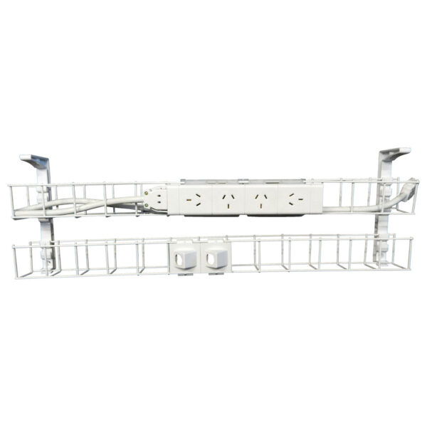 DUAL TIER CABLE BASKET KIT – 650mm W, Quad Auto Switched Power Module,  3 x Data Tiles (SWBK6504G3D)
