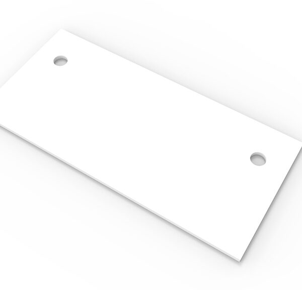 Table Top Only 1200mm w x 700mm D x 25mm T E0 Rated Melamine Board – Matching Rigid Edging – 2 x 80mm Dia Cable Entry Holes – White (T127 W)