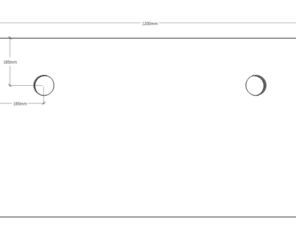 Table Top Only 1200mm w x 700mm D x 25mm T E0 Rated Melamine Board – Matching Rigid Edging – 2 x 80mm Dia Cable Entry Holes – White (T127 W)