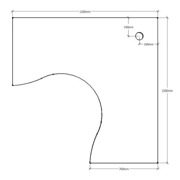 Corner Workstation Table Top Only 1500mm x 1500mm x 700mm D x 25mm T E0 Rated Melamine Board – Matching Rigid Edging – 1 x 80mm Dia. Cable Entry Hole – White (T1515 W)