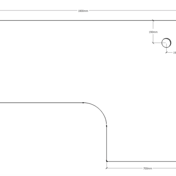 Corner Workstation Table Top Only 1800mm x 1200mm x 700mm D x 25mm T E0 Rated Melamine Board – Matching Rigid Edging – 1 x 80mm Dia. Cable Entry Hole  – White (T1812 W)