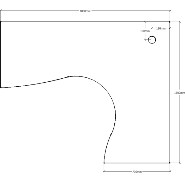 Corner Workstation Table Top Only 1800mm x 1500mm x 700mm D x 25mm T E0 Rated Melamine Board – Matching Rigid Edging – 1 x 80mm Dia. Cable Entry Hole – White (T1815 W)