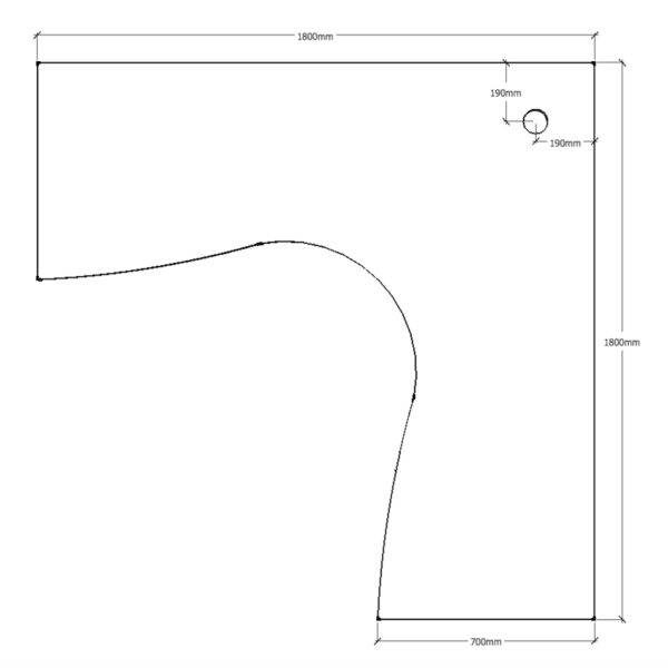 Corner Workstation Table Top Only 1800mm x 1800mm x 700mm D x 25mm T E0 Rated Melamine Board – Matching Rigid Edging – 1 x 80mm Dia. Cable Entry Hole – White (T1818 W)