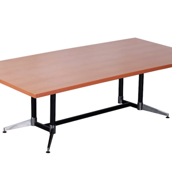 Typhoon Meeting Table – Dual Post – Single Stage 1800mm W x 900mm D x 750mm H Black P/C Frame With Chrome Foot – Adj. Levelling Feet E0 Rated Melamine Board – 2.0mm Steel Used Throughout Frame – Beech (TTR189 B)