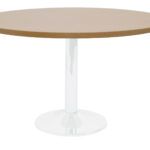 White P/C Disc Base Table With 1200mm Dia Beech Table Top