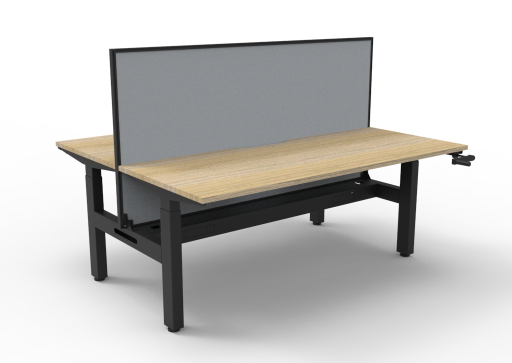 Boost Crank Manual Height Adjustable Back To Back Workstation With Screen and Cable Tray - (BC2PWSCT)