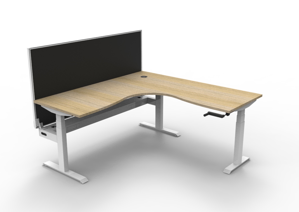 Boost Crank Manual Height Adjustable Corner Workstation with Screen and Cable Tray - (BCCNRWSCT1P) - Image 3
