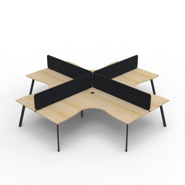 Eternity 4 Person Corner Splayed Leg Workstation POD – H Black Eco Panel Screens (D-ELCEP4P)